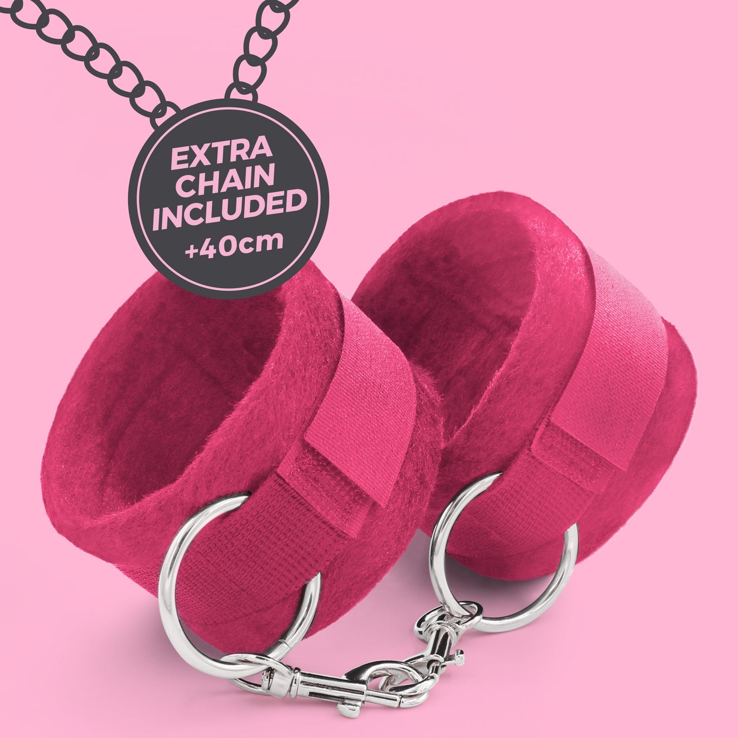 MANETTE ROSA IN VELCRO TOUGH LOVE CON CATENA EXTRA DA 40 CM