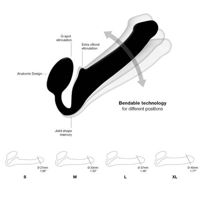 STRAPLESS  DILDO STRAP-ON FLESSIBILE IN SILICONE MORBIDO NERO M