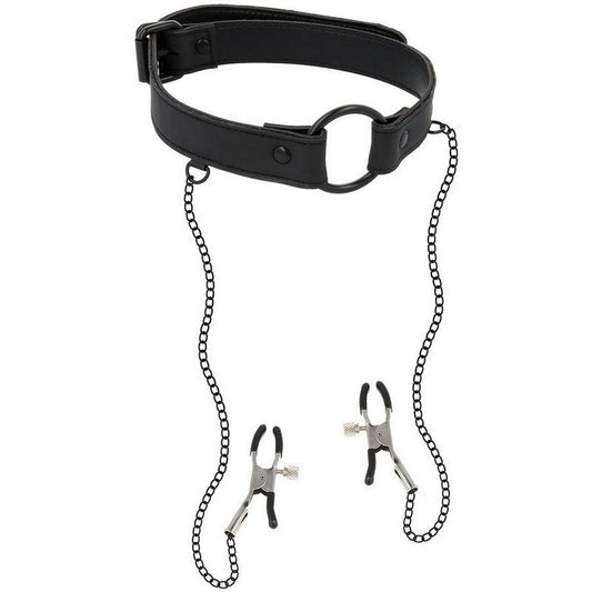 SUBMISSIVE RING GAG WITH NIPPLE CLAMPS
